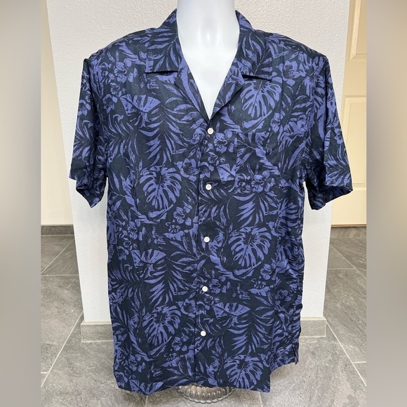 Create Unison Tropical Print Linen Blend Button Up Shirt - Picture 1 of 6